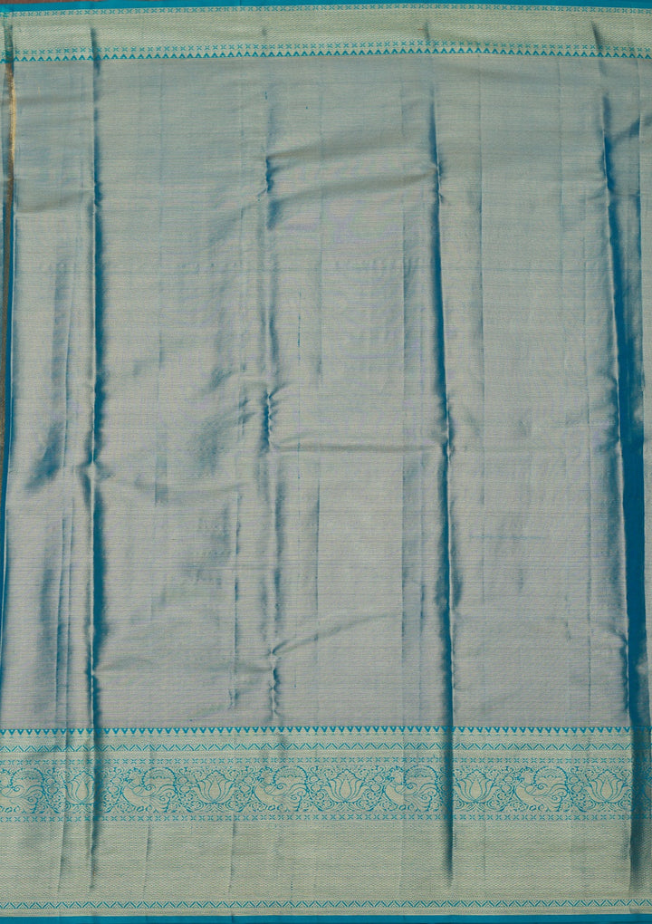 Turquoise Blue Zariwork Pure Silk Saree-Koskii