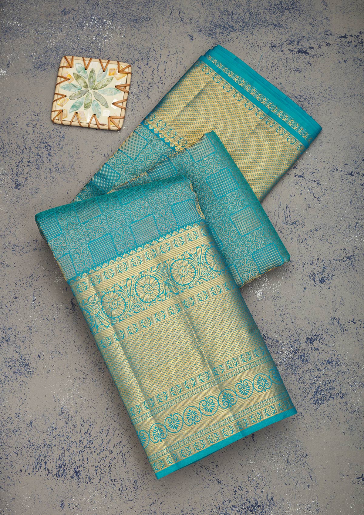 Turquoise Blue Zariwork Pure Silk Saree-Koskii