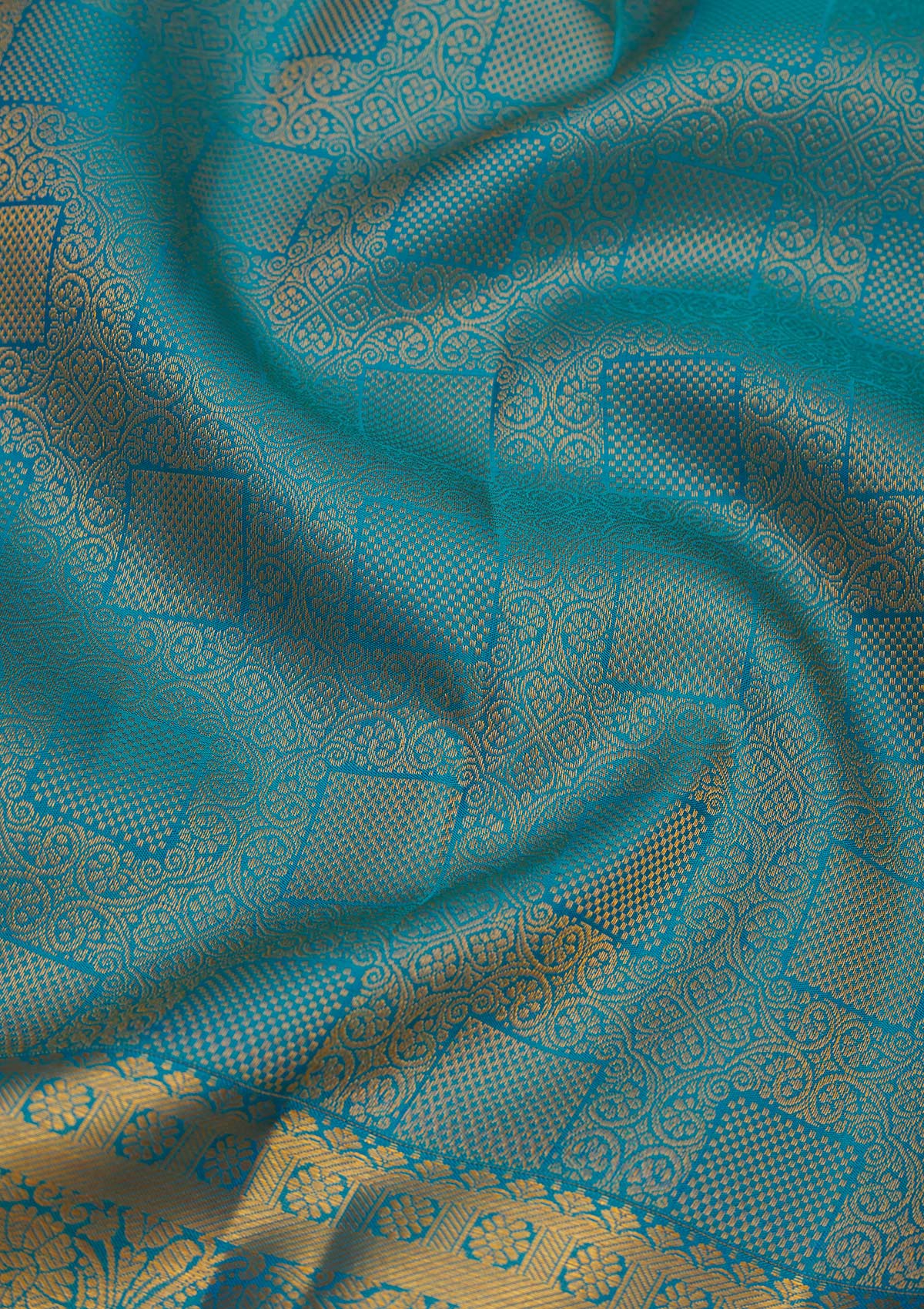 Turquoise Blue Zariwork Pure Silk Saree-Koskii