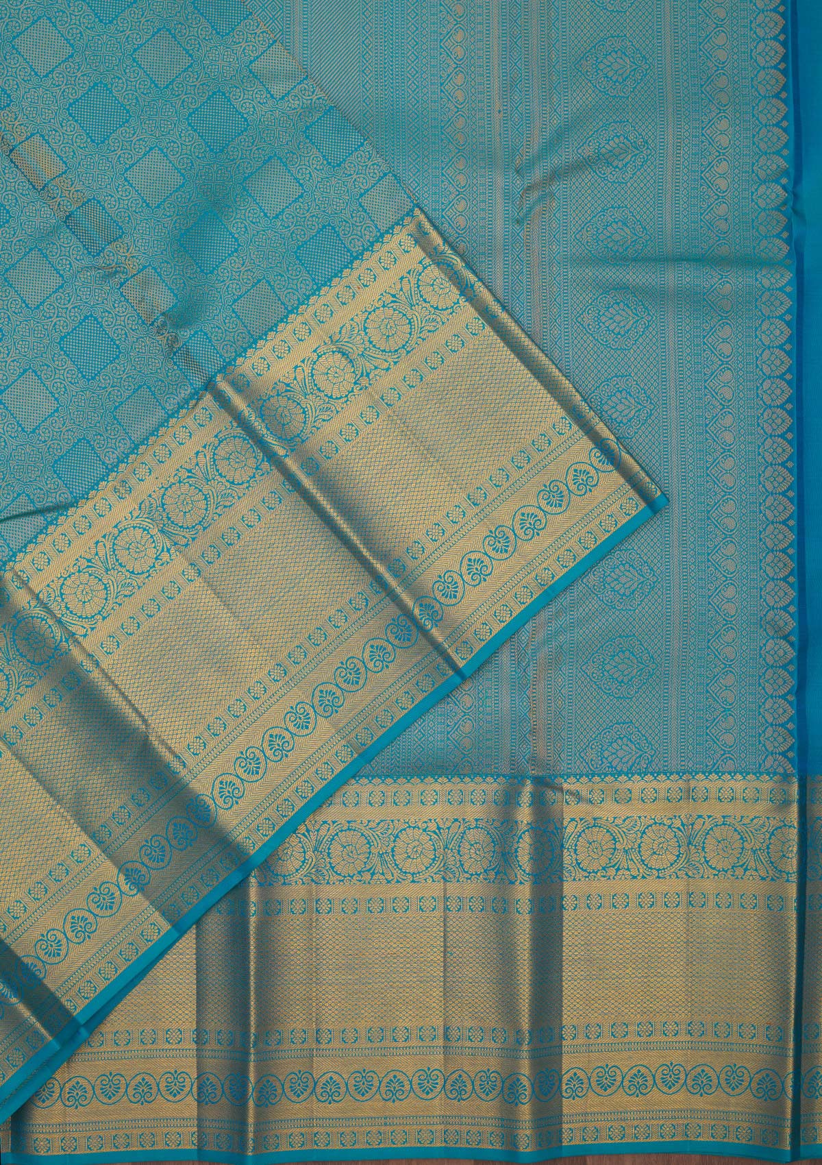 Turquoise Blue Zariwork Pure Silk Saree-Koskii