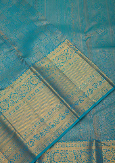 Turquoise Blue Zariwork Pure Silk Saree-Koskii