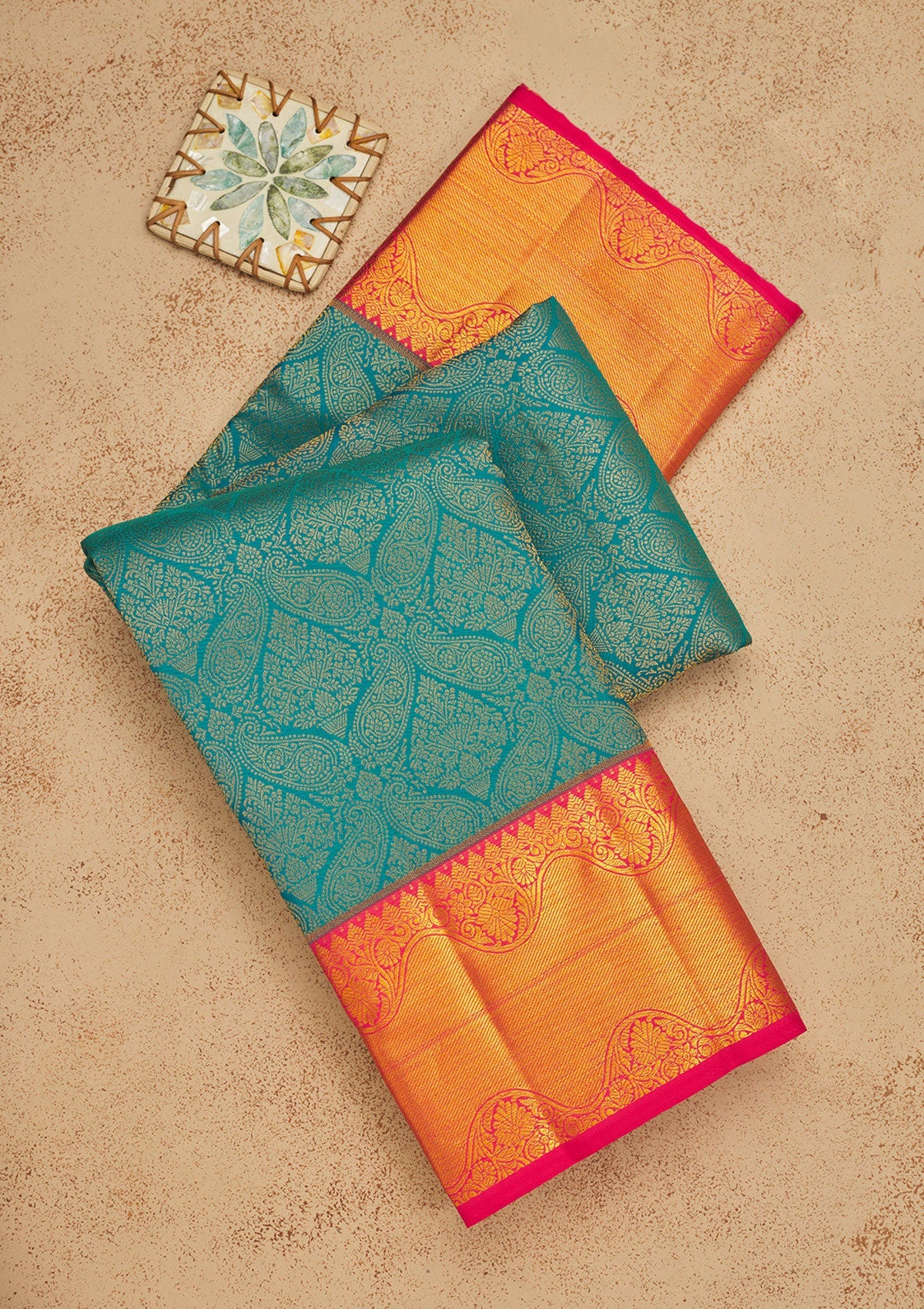 Turquoise Blue Zariwork Pure Silk Saree-Koskii