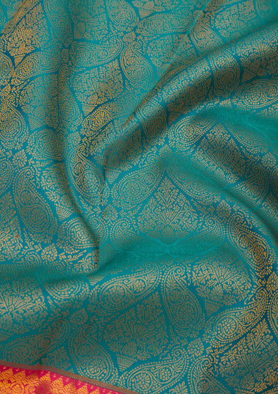 Turquoise Blue Zariwork Pure Silk Saree-Koskii