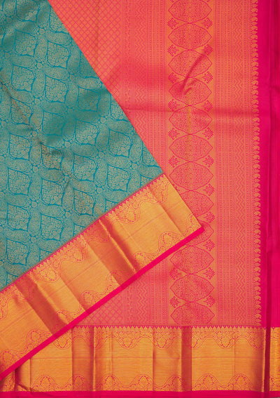 Turquoise Blue Zariwork Pure Silk Saree-Koskii