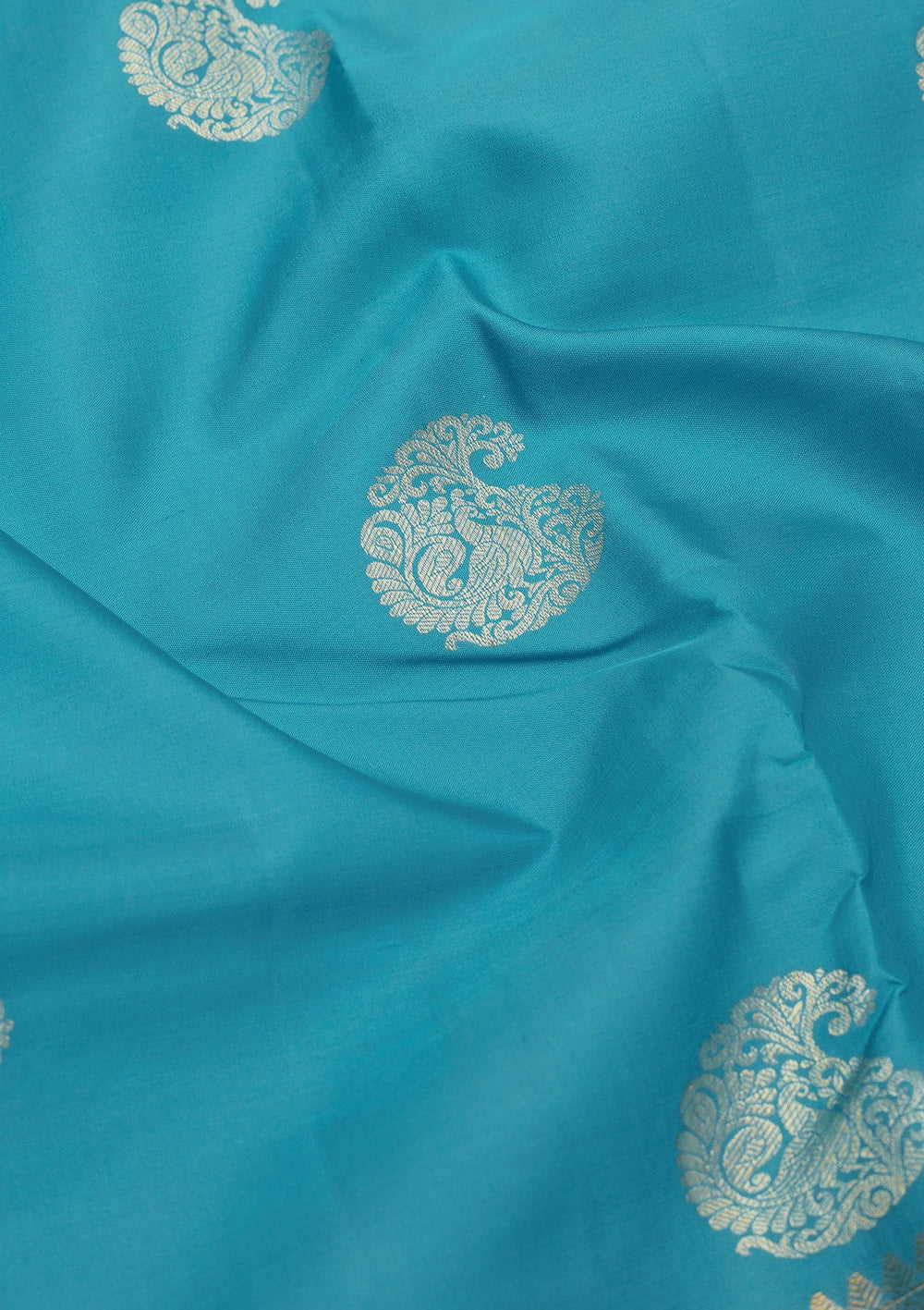 Turquoise Blue Zariwork Pure Silk Saree-Koskii
