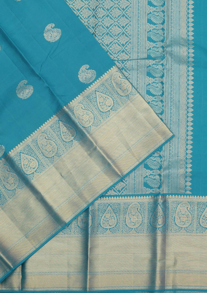Turquoise Blue Zariwork Pure Silk Saree-Koskii