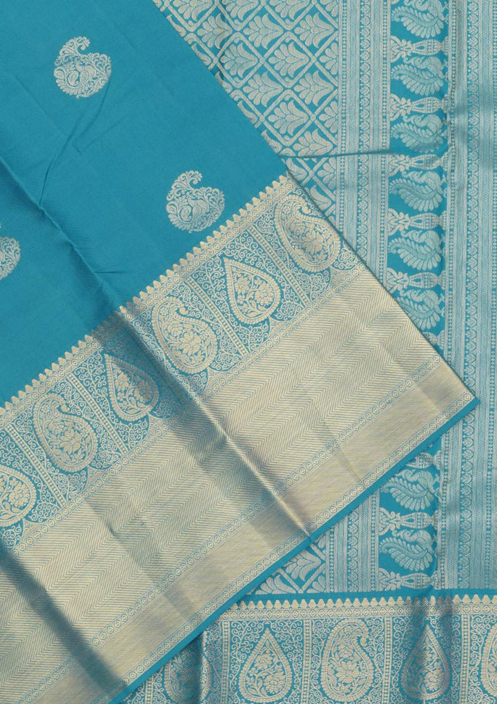 Turquoise Blue Zariwork Pure Silk Saree-Koskii