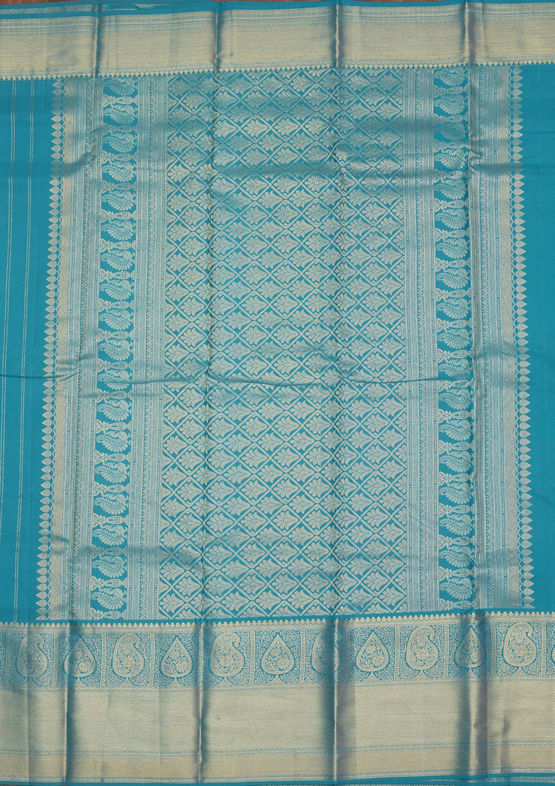 Turquoise Blue Zariwork Pure Silk Saree-Koskii