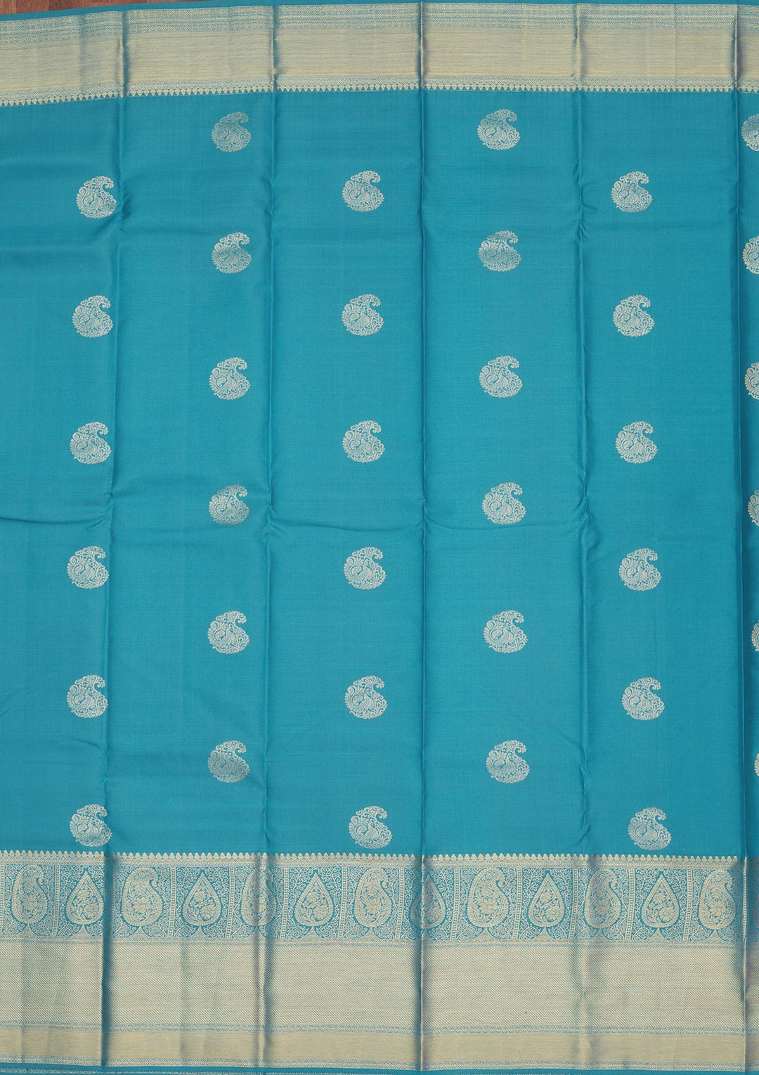 Turquoise Blue Zariwork Pure Silk Saree-Koskii