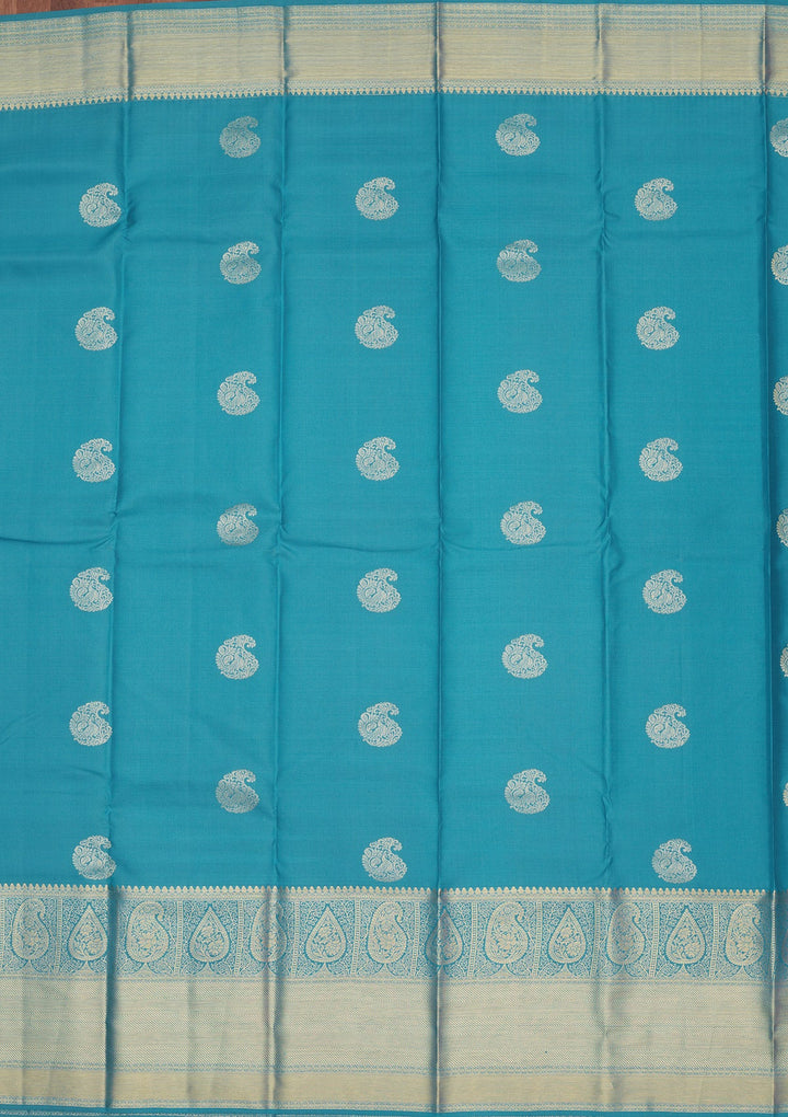 Turquoise Blue Zariwork Pure Silk Saree-Koskii