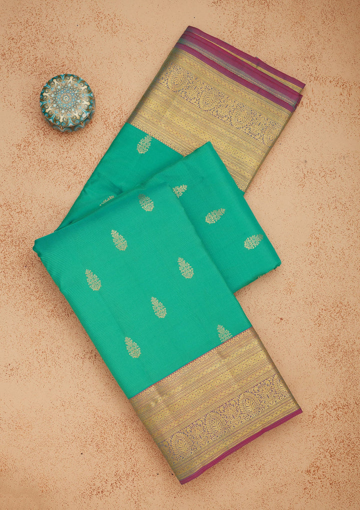 Turquoise Blue Zariwork Pure Silk Saree-Koskii