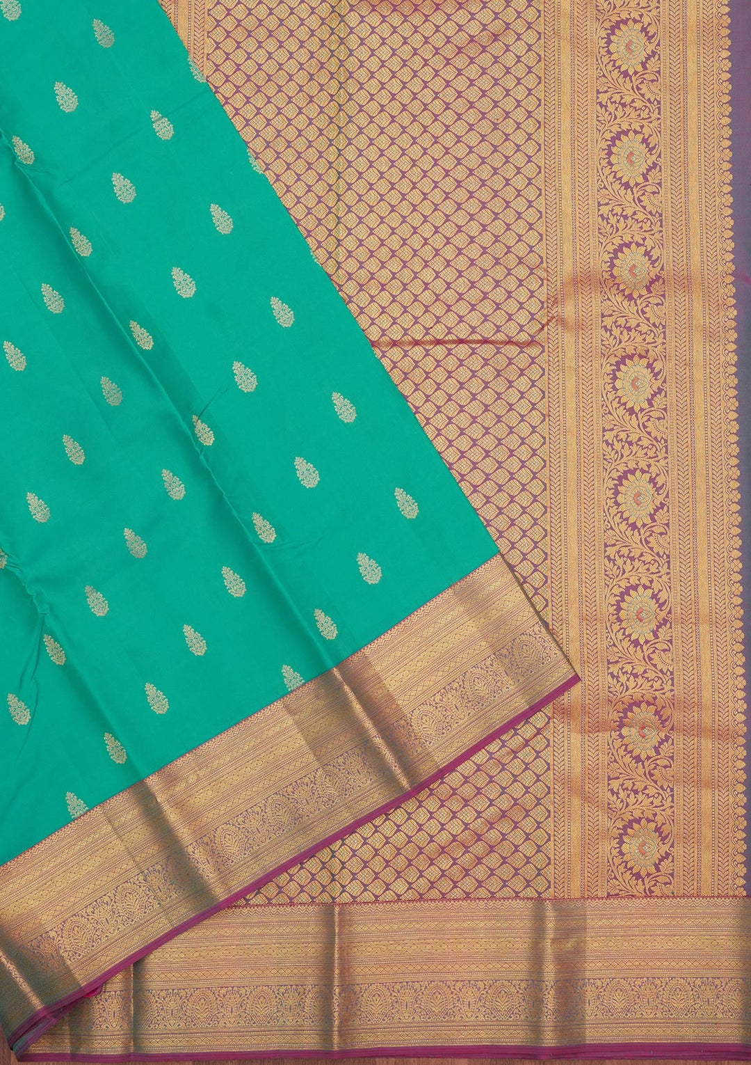 Turquoise Blue Zariwork Pure Silk Saree-Koskii