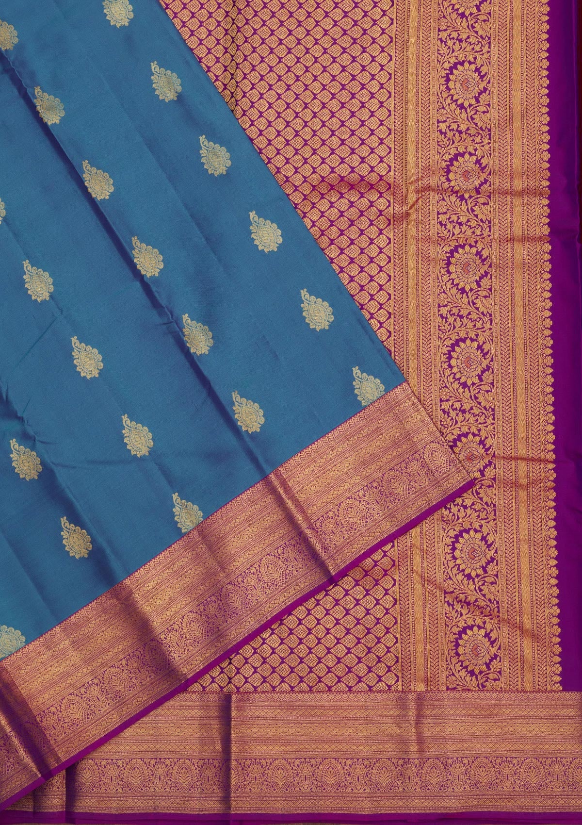 Turquoise Blue Zariwork Pure Silk Saree-Koskii