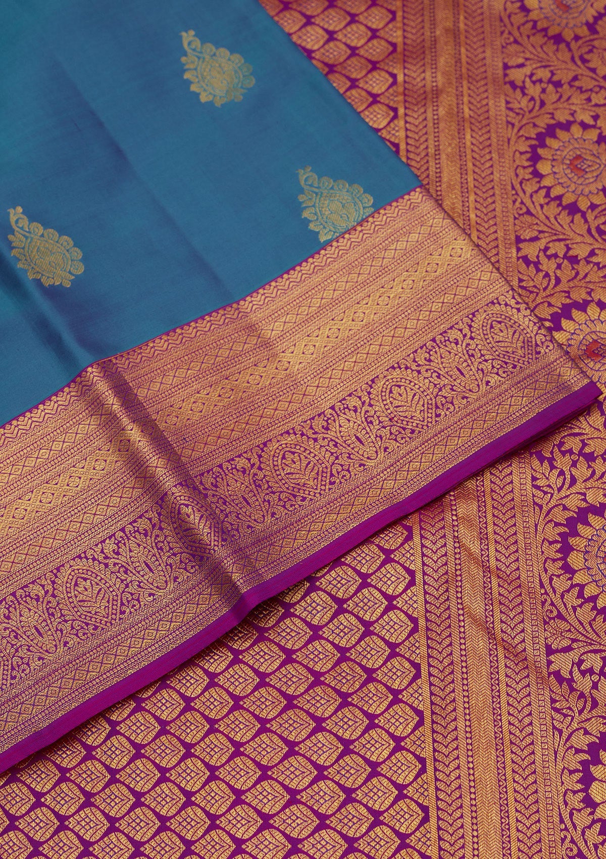 Turquoise Blue Zariwork Pure Silk Saree-Koskii