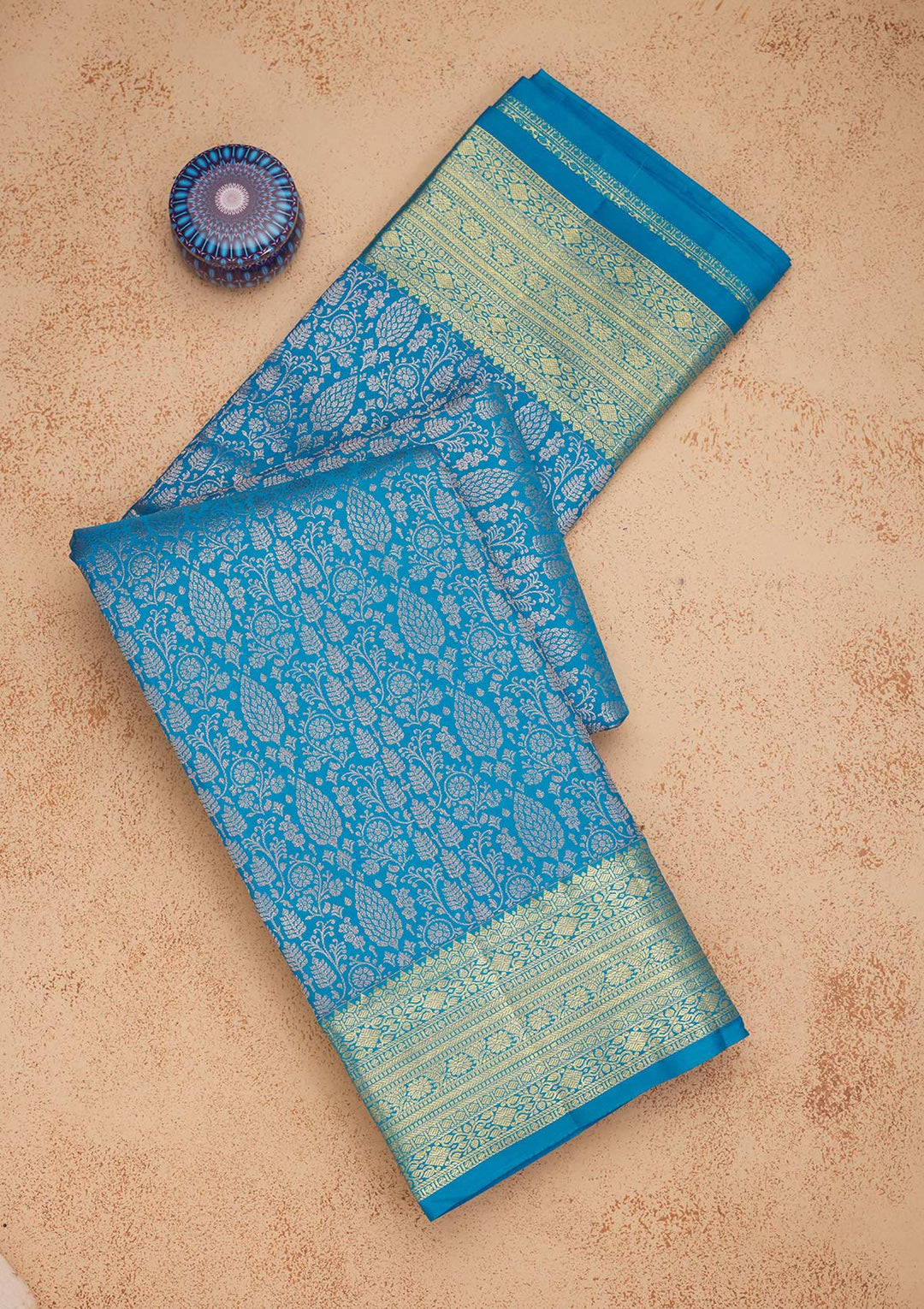 Turquoise Blue Zariwork Pure Silk Saree-Koskii