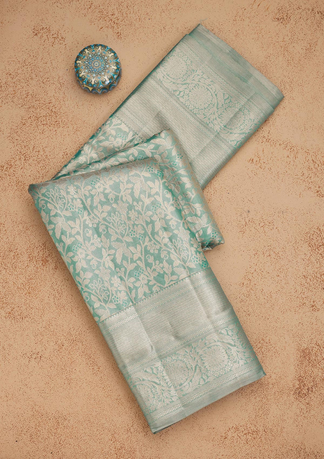 Turquoise Blue Zariwork Pure Silk Saree-Koskii