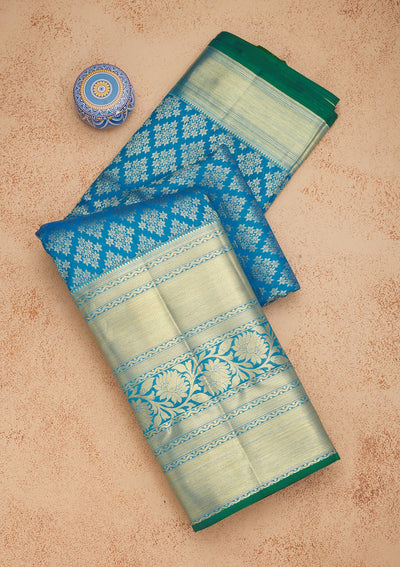 Turquoise Blue Zariwork Pure Silk Saree-Koskii