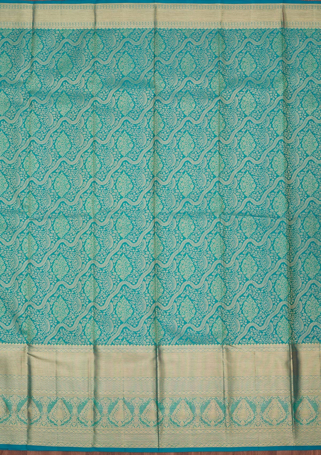 Turquoise Blue Zariwork Pure Silk Saree-Koskii