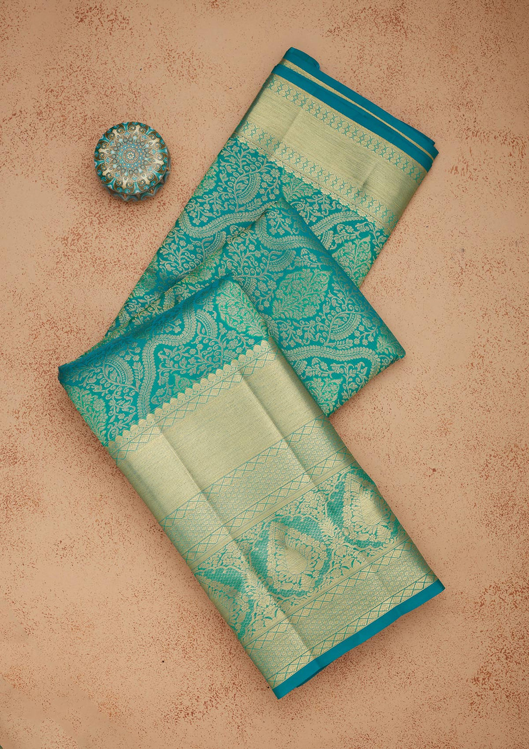 Turquoise Blue Zariwork Pure Silk Saree-Koskii