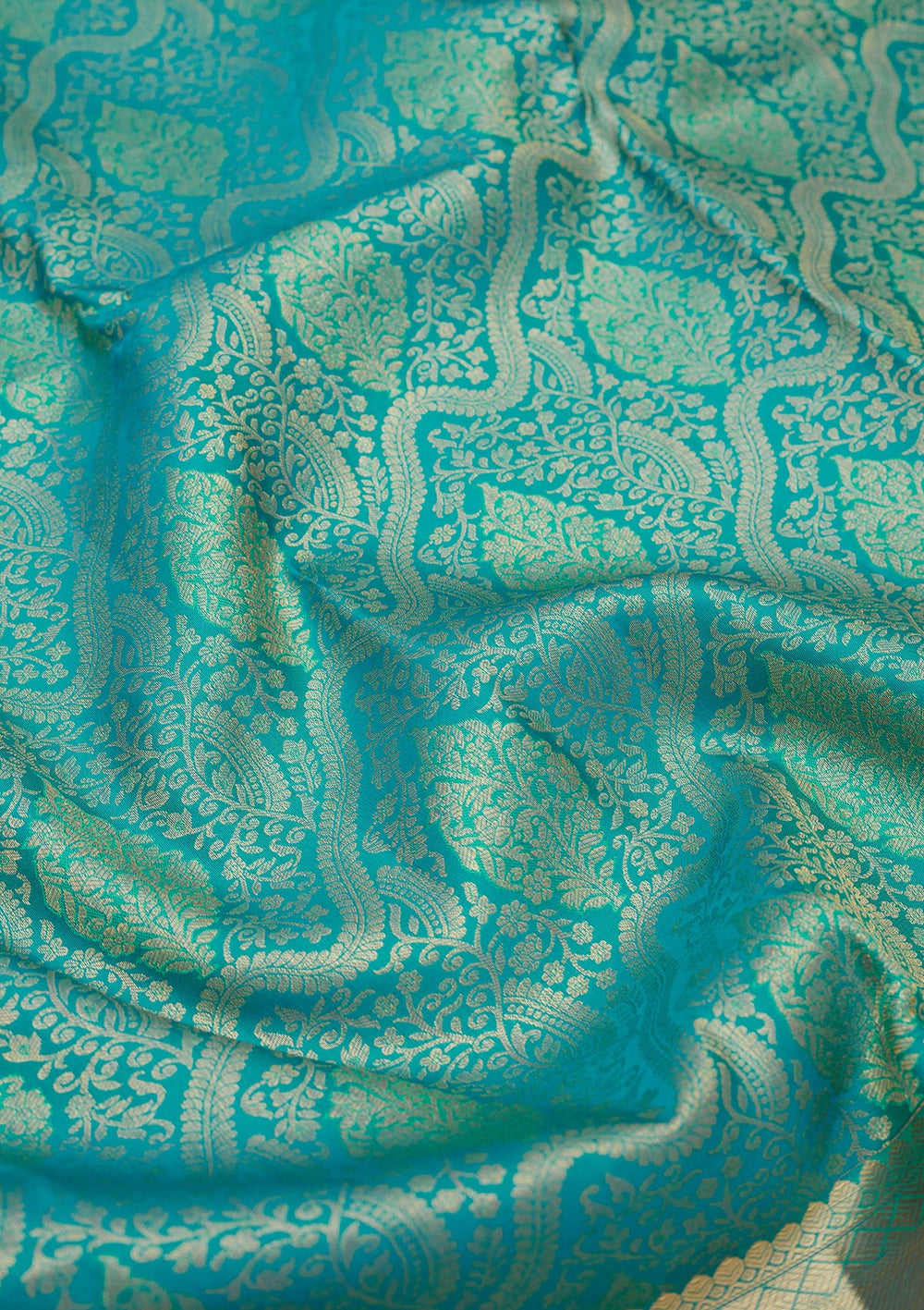 Turquoise Blue Zariwork Pure Silk Saree-Koskii