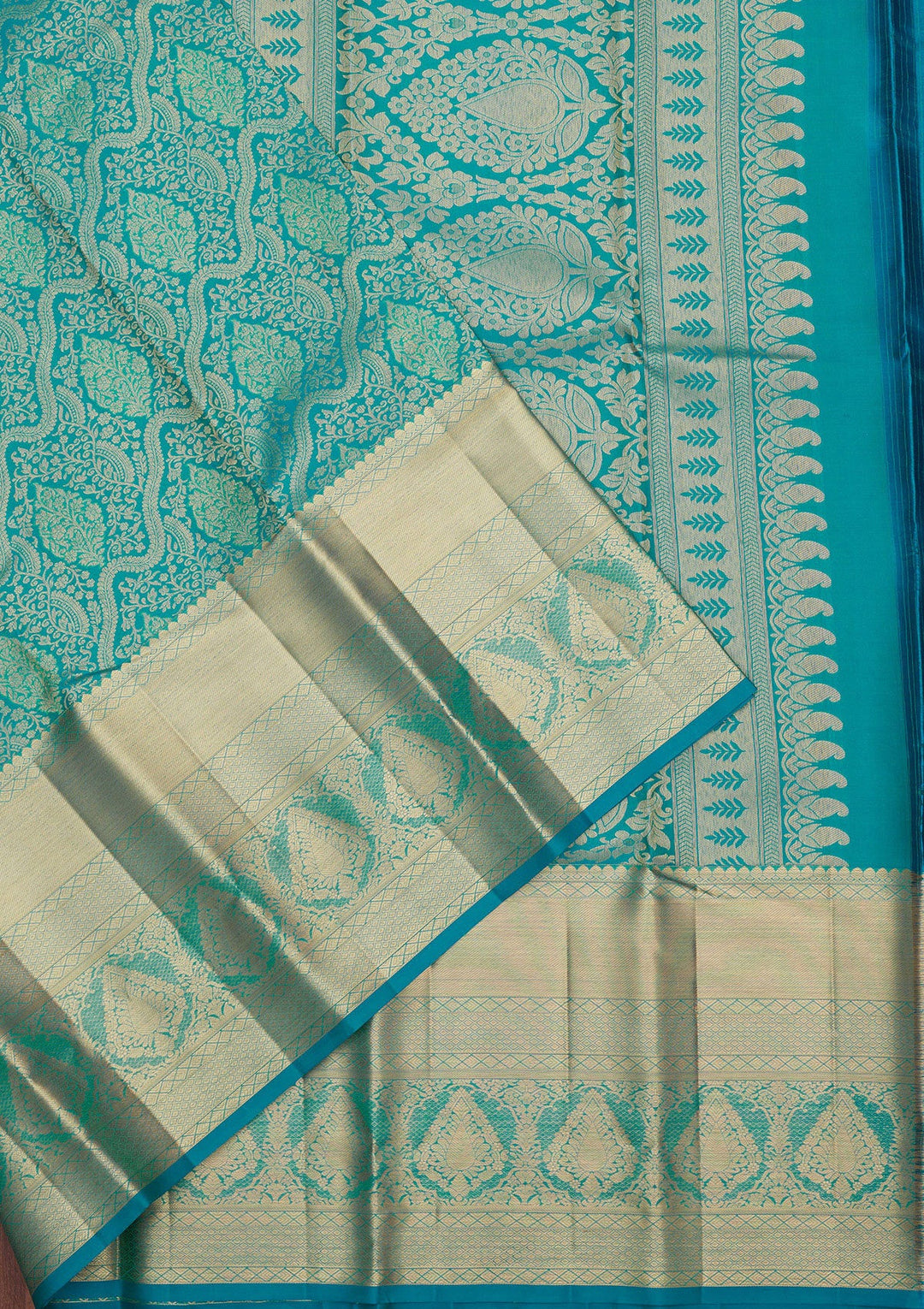 Turquoise Blue Zariwork Pure Silk Saree-Koskii