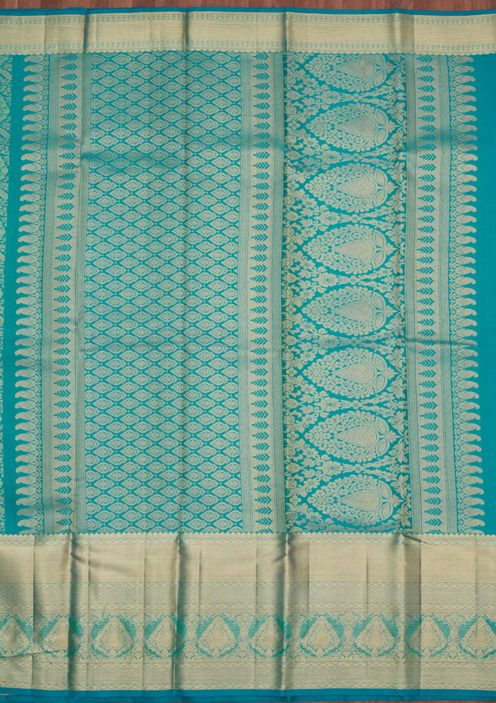 Turquoise Blue Zariwork Pure Silk Saree-Koskii