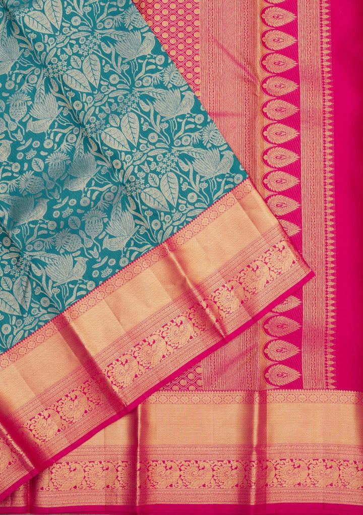 Turquoise Blue Zariwork Pure Silk Saree-Koskii