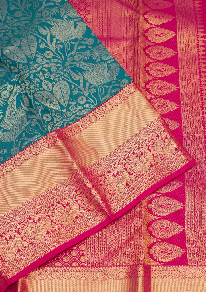 Turquoise Blue Zariwork Pure Silk Saree-Koskii