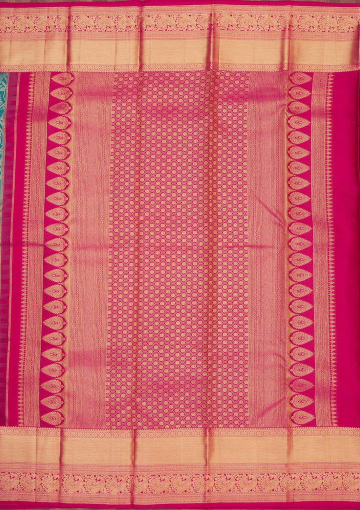 Turquoise Blue Zariwork Pure Silk Saree-Koskii