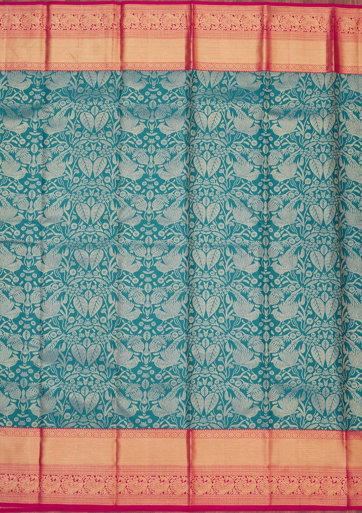 Turquoise Blue Zariwork Pure Silk Saree-Koskii