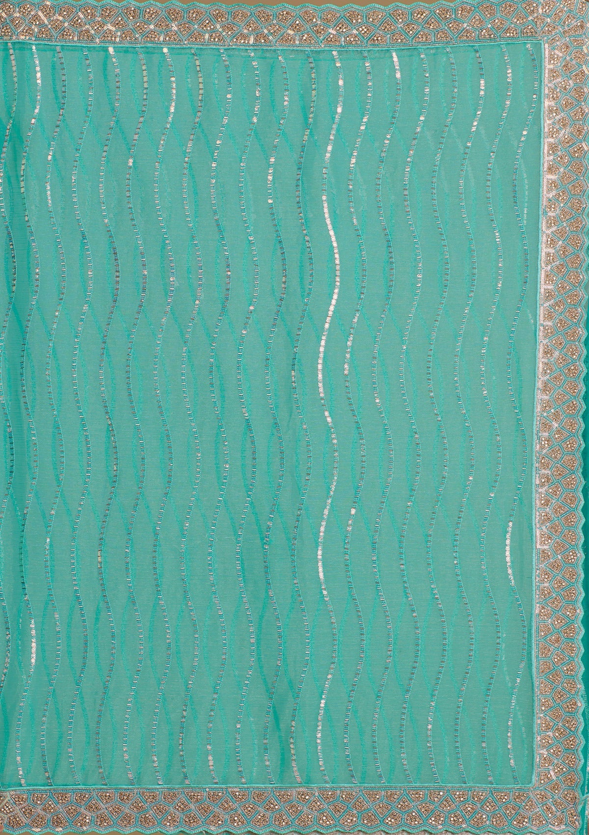 Turquoise Blue Stonework Chiffon Saree-Koskii