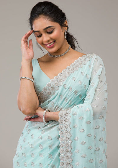 Sky Blue Stonework Georgette Saree-Koskii