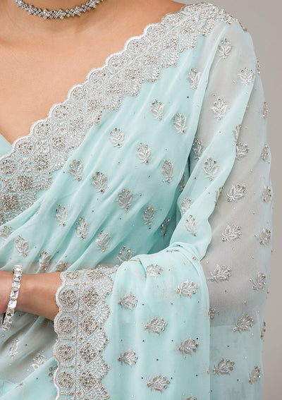 Sky Blue Stonework Georgette Saree-Koskii