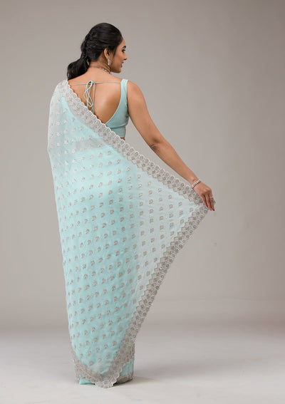 Sky Blue Stonework Georgette Saree-Koskii