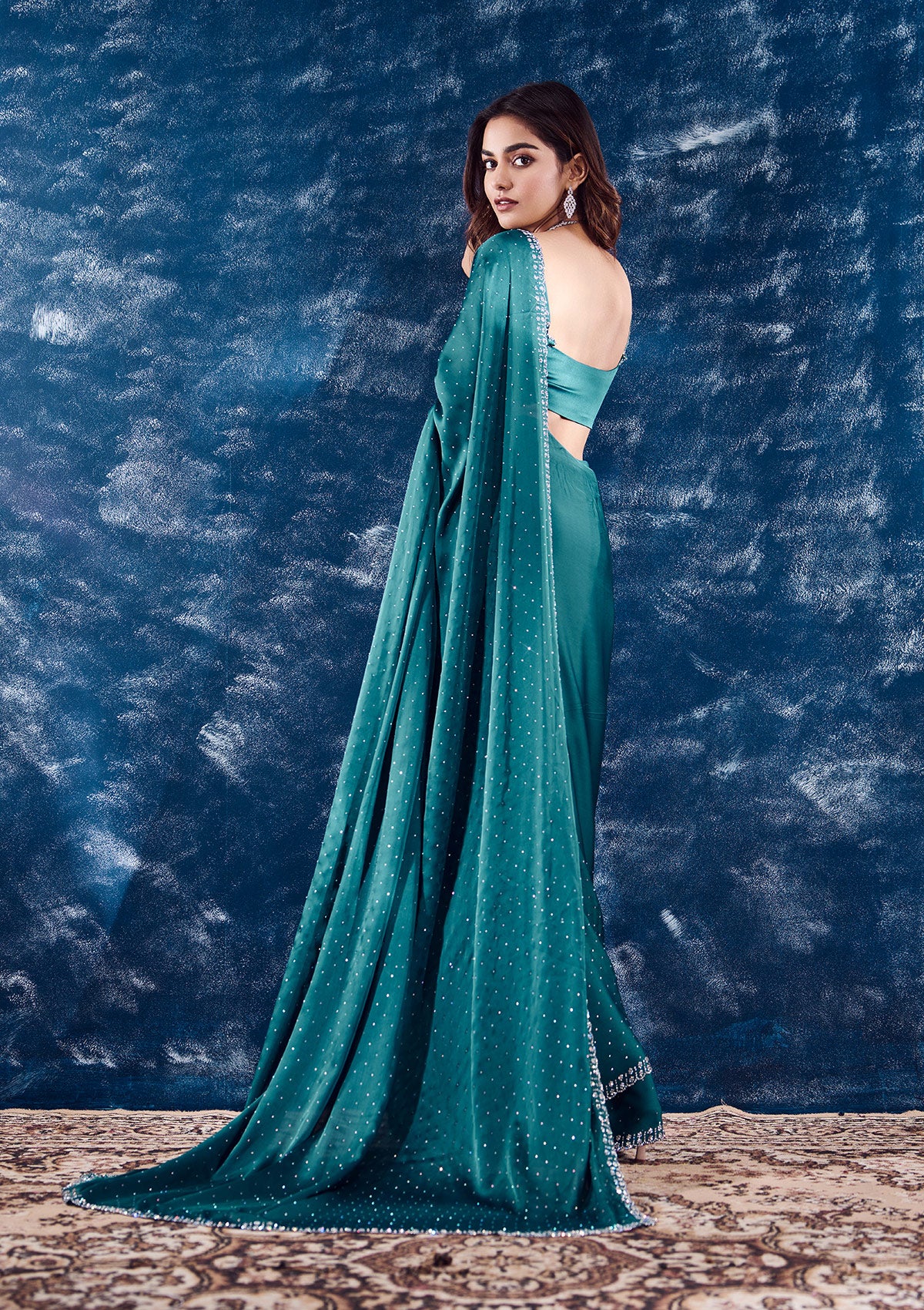 blue saree dress Yuthika Embroidered Cord Pre-draped Saree