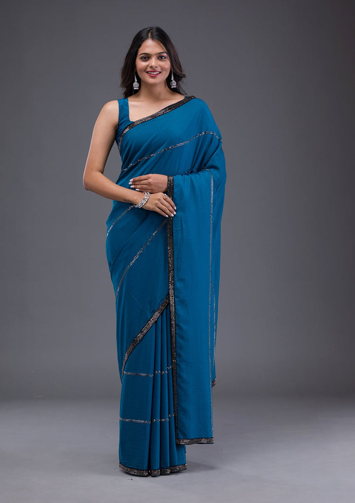 Lavender Stonework Crepe Designer Saree-Koskii