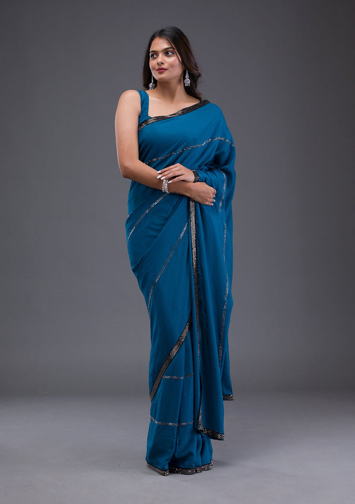 Lavender Stonework Crepe Designer Saree-Koskii