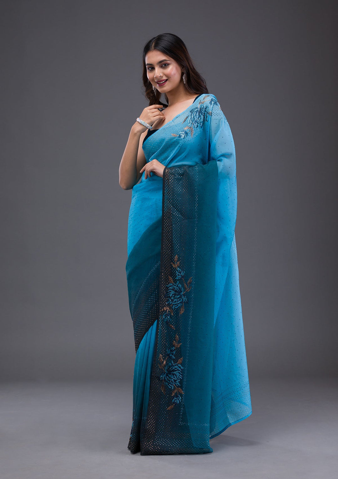 Black Swarovski Banarasi Silk  Saree-Koskii