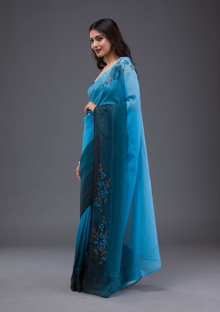 Black Swarovski Banarasi Silk  Saree-Koskii