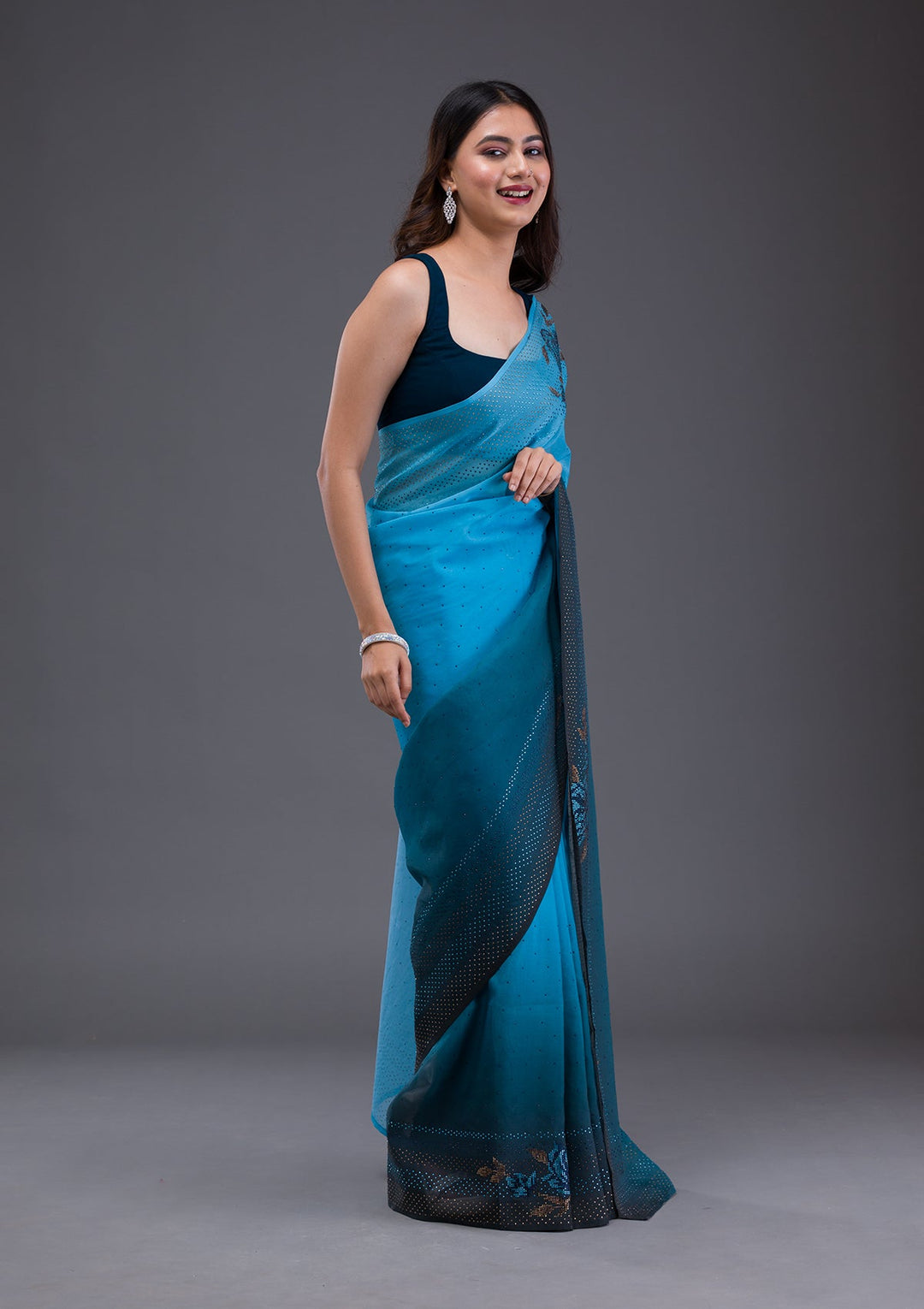 Black Swarovski Banarasi Silk  Saree-Koskii