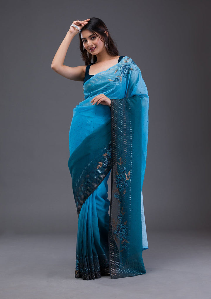 Black Swarovski Banarasi Silk  Saree-Koskii