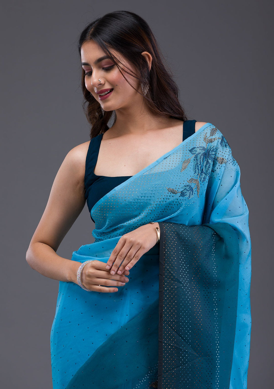 Black Swarovski Banarasi Silk  Saree-Koskii