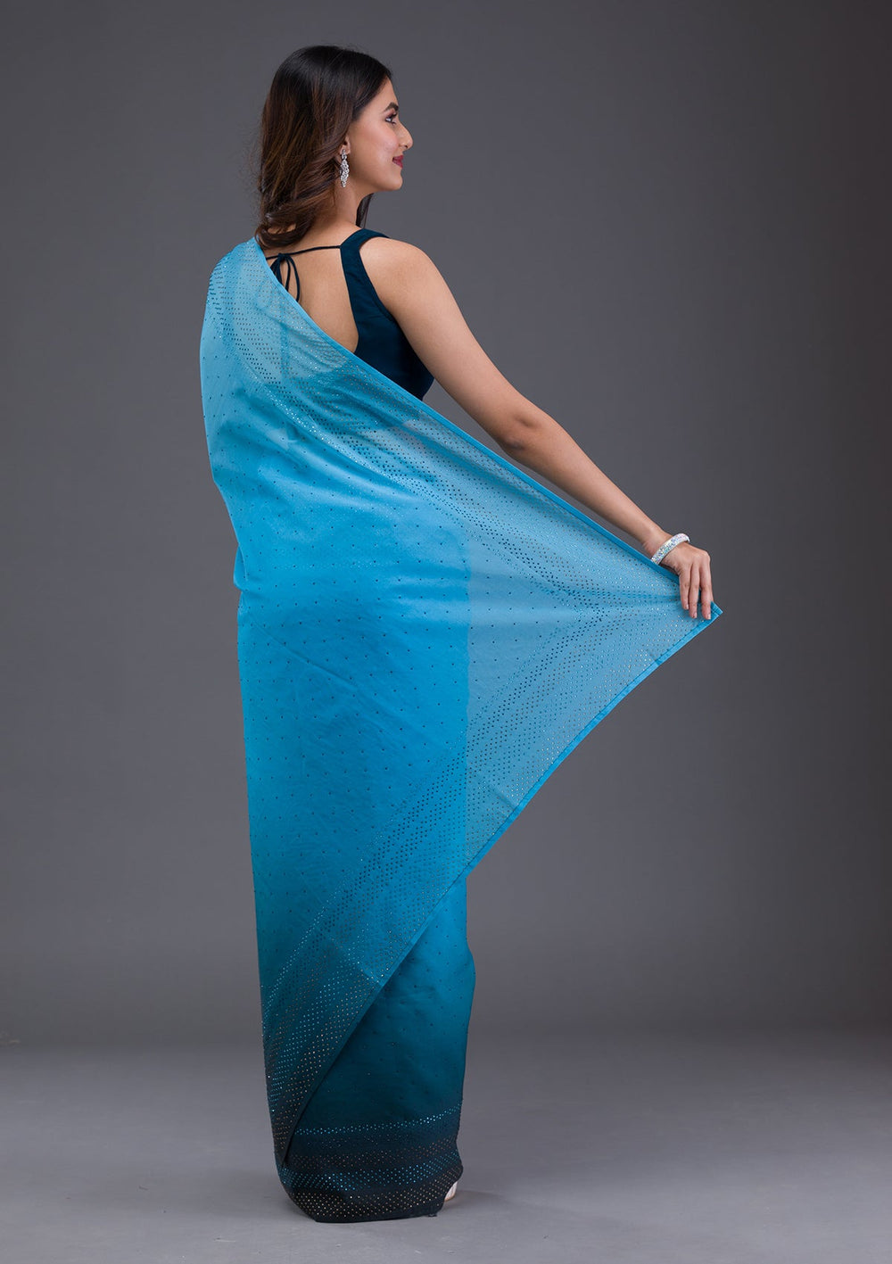 Black Swarovski Banarasi Silk  Saree-Koskii