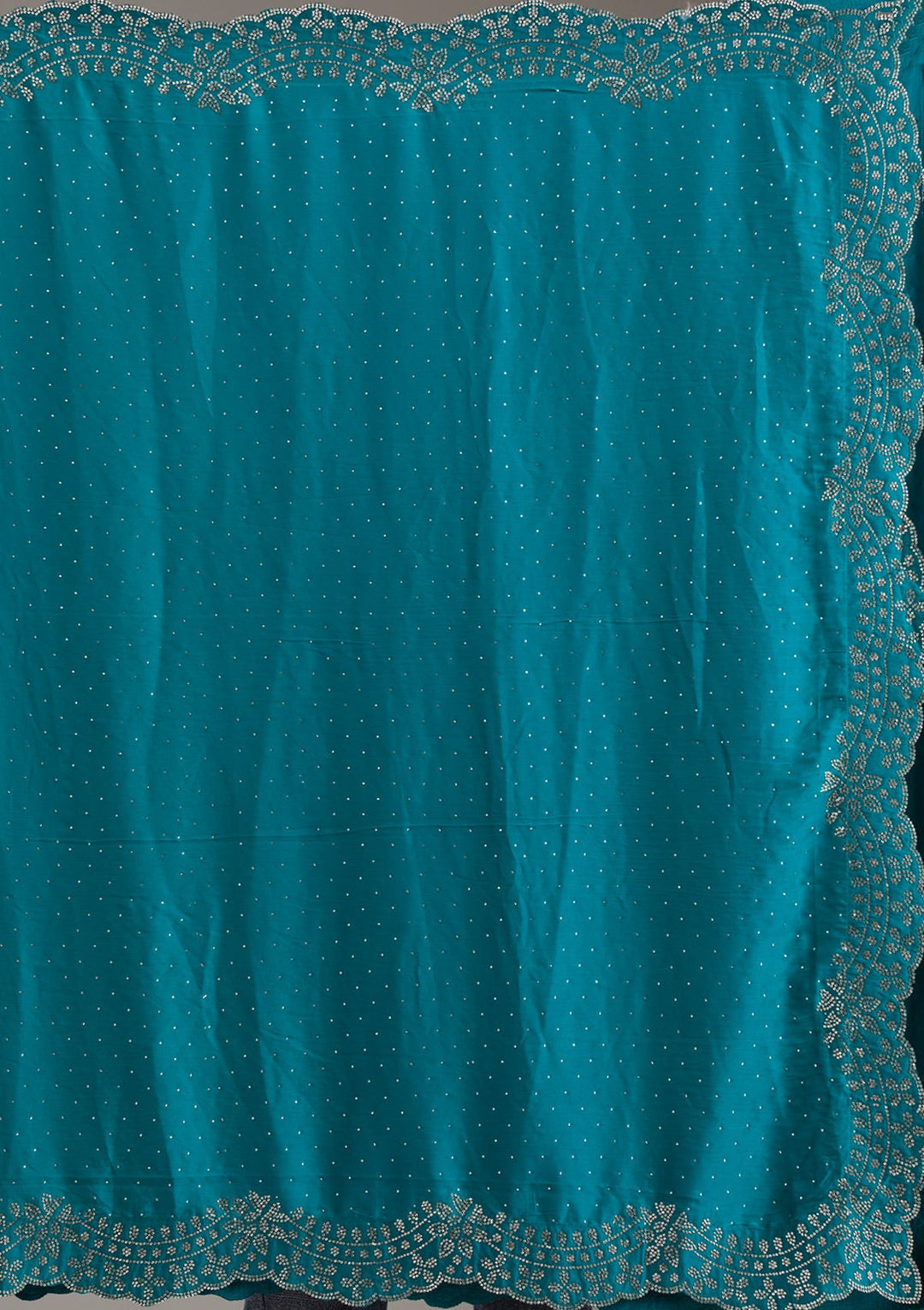 Turquoise Blue Swarovski Satin Saree-Koskii