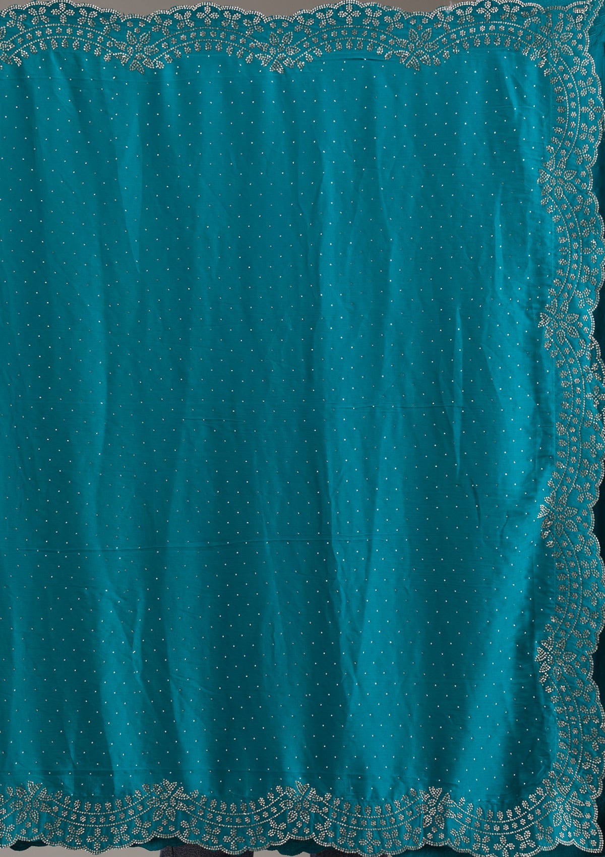 Turquoise Blue Swarovski Satin Saree-Koskii