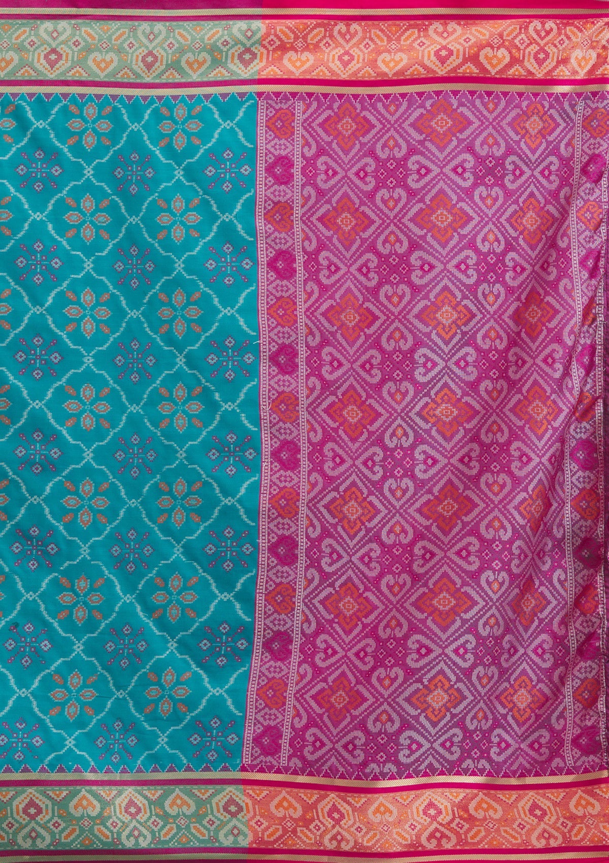 Turquoise Blue Threadwork Art Silk Saree-Koskii