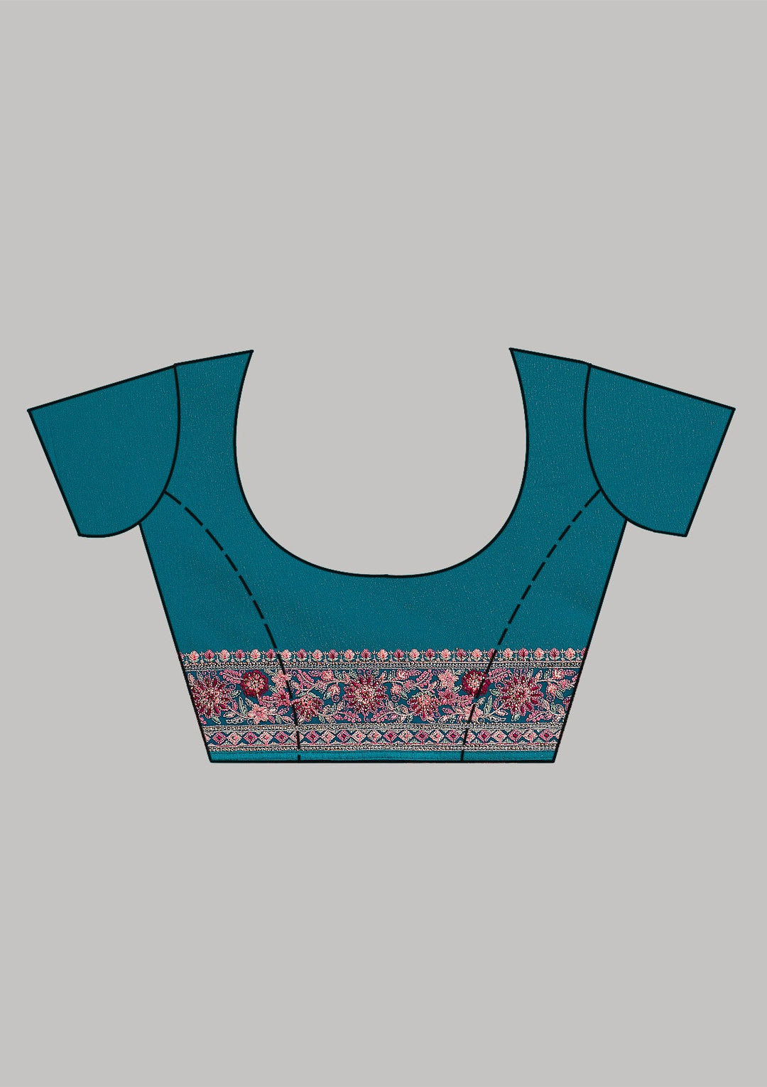 Turquoise Blue Tissue Threadwork Saree With Matching Blouse Piece