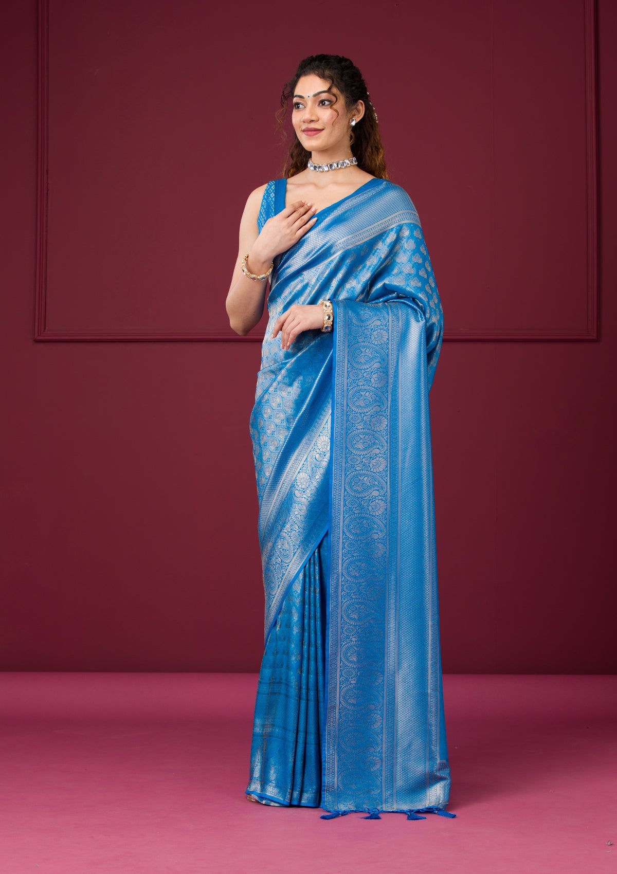 Turquoise Blue Zariwork Art Silk Saree