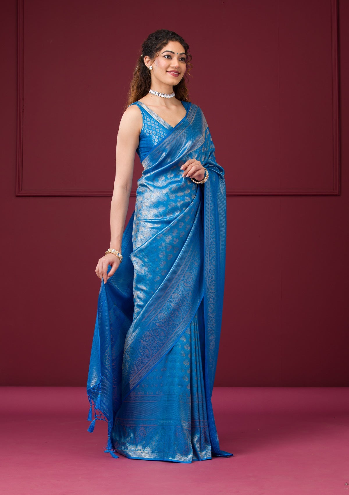 Turquoise Blue Zariwork Art Silk Saree