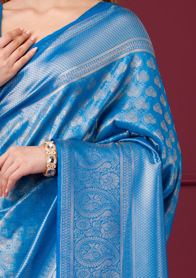 Turquoise Blue Zariwork Art Silk Saree